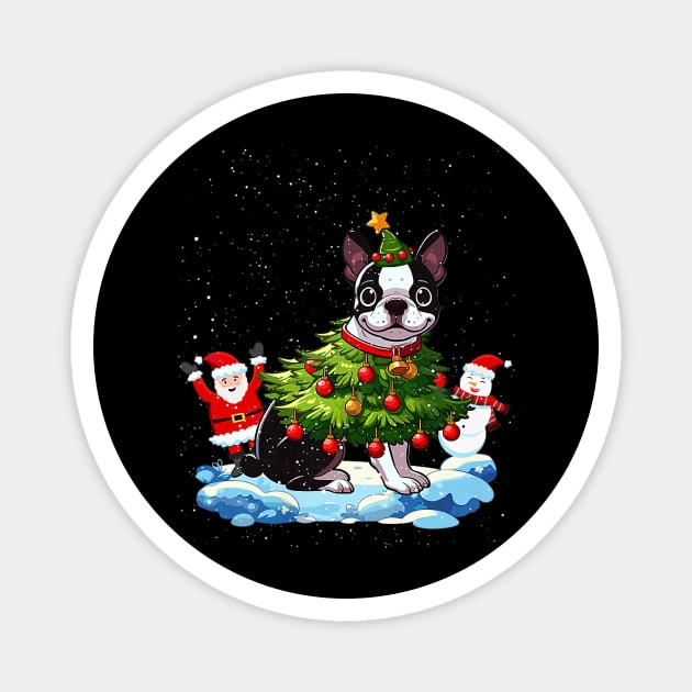 Boston Terrier Merry Christmas Tree Lights Dog Magnet by yangho
